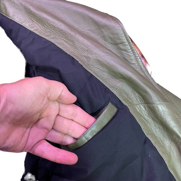 EACH X OTHER PARIS  LEATHER BELTED BIKER JACKET KHAKI GREEN UNISEX SIZE S - Picture 13 of 14